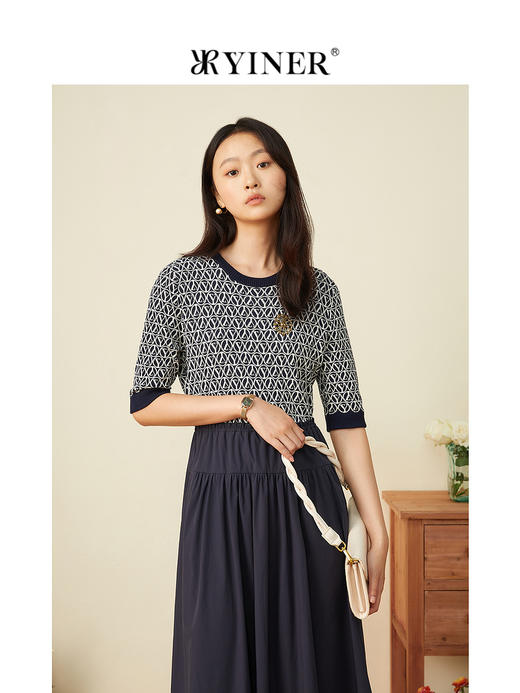 音儿女装2022夏季新款字母印花拼接针织连衣裙8c32206960 商品图2