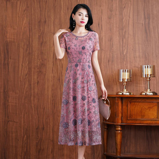 绣品婆婆改良版旗袍式连衣裙，2022年夏天婚礼高贵礼服QQX-6591 商品图4