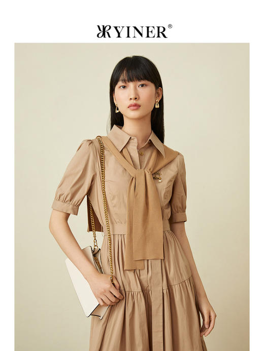 音儿女装2022夏季新款收腰蛋糕裙衬衫领连衣裙8c32205210 商品图4