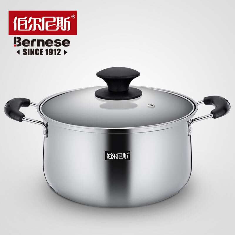 伯尔尼斯汤锅不锈钢弧形锅22CM双耳电磁炉炖锅不锈钢 格拉斯BENS-021