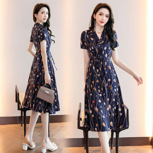 HR WW5299印花连衣裙时尚显瘦气质优雅中长裙 商品图3