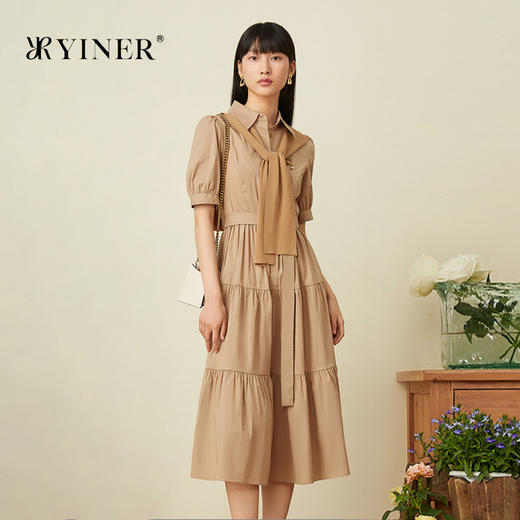 音儿女装2022夏季新款收腰蛋糕裙衬衫领连衣裙8c32205210 商品图0