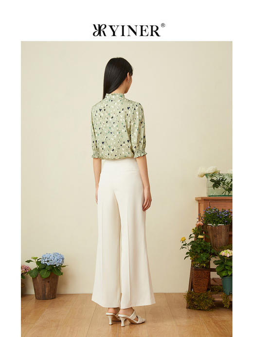 音儿女装2022夏季新款爱心印花灯笼袖蚕丝衬衫8c32270310 商品图4