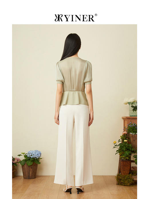 音儿女装2022夏季新款拼接泡泡袖亮丝针织衫8c32206160 商品图4