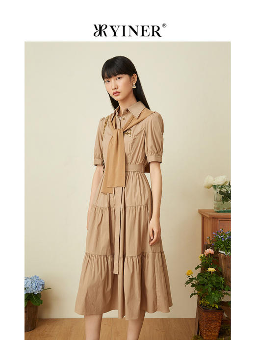 音儿女装2022夏季新款收腰蛋糕裙衬衫领连衣裙8c32205210 商品图1