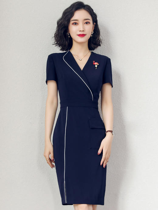 艾尚臣夏季新款职业连衣裙时尚通勤OL中长裙气质V领一步裙子 商品图1