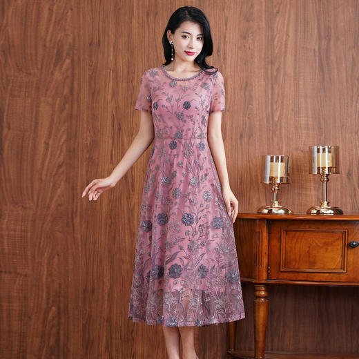 绣品婆婆改良版旗袍式连衣裙，2022年夏天婚礼高贵礼服QQX-6591 商品图1