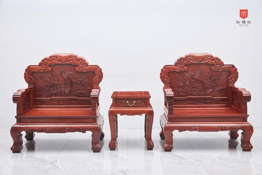 红桥红  家具严选  缅甸花梨（大果紫檀）  【直背 凤凰牡丹弧腿沙发 十三件套】 商品图5