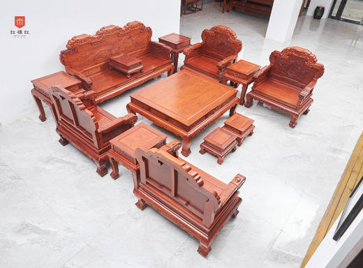 红桥红  家具严选  缅甸花梨（大果紫檀）  【直背 凤凰牡丹弧腿沙发 十三件套】 商品图0
