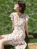 HeyDress法式碎花连衣裙女夏季V领抽褶茶歇裙复古玫瑰花气质收腰雪纺裙子 商品缩略图0