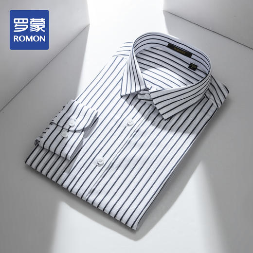 【100棉成衣免烫】罗蒙春款长袖衬衫男士商务正装通勤抗皱条纹衬衣 商品图1