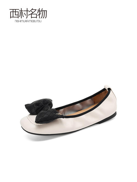 西村名物单鞋女夏季新款柔软舒适妈妈鞋真皮蝴蝶结蛋卷鞋X22AE17121 商品图2