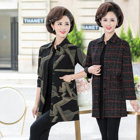 A157CH1901 中老年女装秋装衬衫中长款2022新款宽松中年人妈妈装衬衣薄款外套