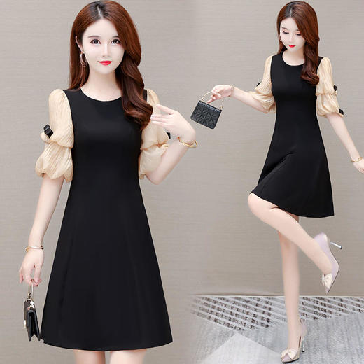 YWE 26022小香风短袖连衣裙修身显瘦气质减龄裙 商品图0