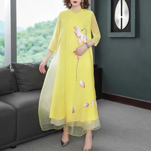 YFN- 6815民族风汉服改良旗袍版复古荷花刺绣中式连衣裙 商品图5