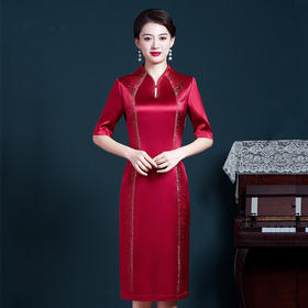 WXG 2299030醋酸缎复古改良大码旗袍裙