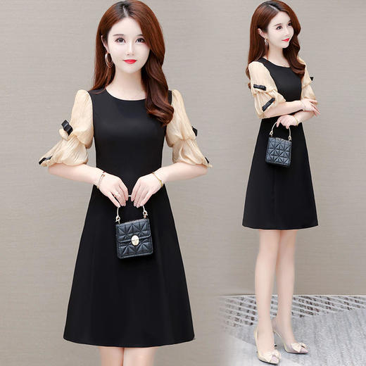 YWE 26022小香风短袖连衣裙修身显瘦气质减龄裙 商品图1