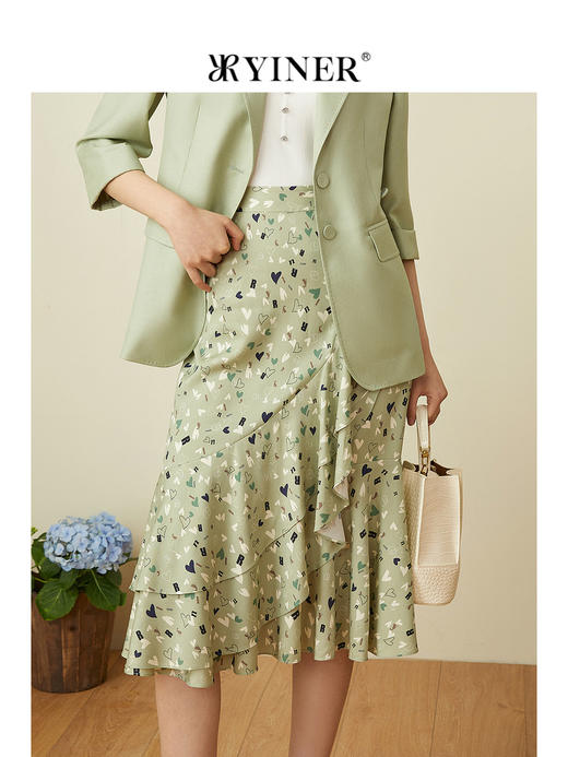 音儿2022夏季新款爱心印花蚕丝鱼尾半身裙8c32250740 商品图1