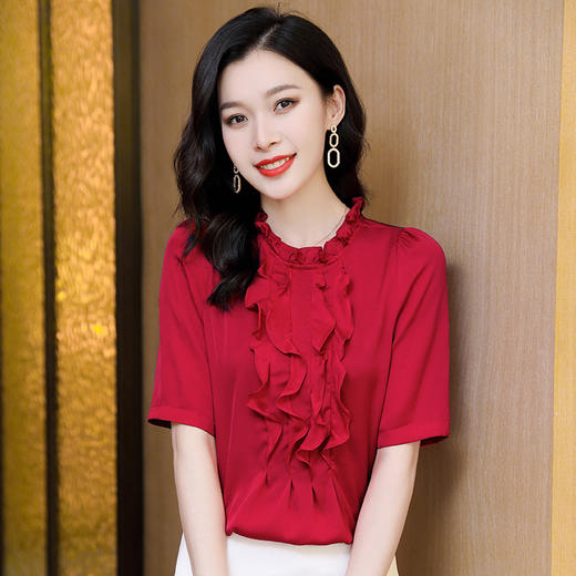 纯色气质，时尚短袖真丝衬衫ASE-3587 商品图1