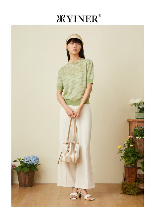 音儿女装2022夏季新款字母印花薄款针织衫套头8C32206520 商品图3