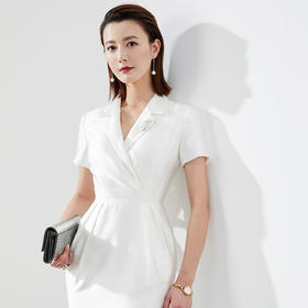 颈袖添香新款气质名媛修身包臀白色职业连衣裙女