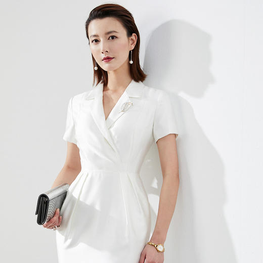颈袖添香新款气质名媛修身包臀白色职业连衣裙女 商品图0