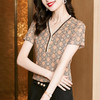 KQL E38M2288新款V领时尚印花烫金烫钻修身短袖上衣 商品缩略图1
