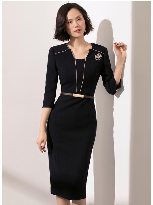 J20384079 颈袖添香品牌装OL气质职场装修身包臀连衣裙 商品图1