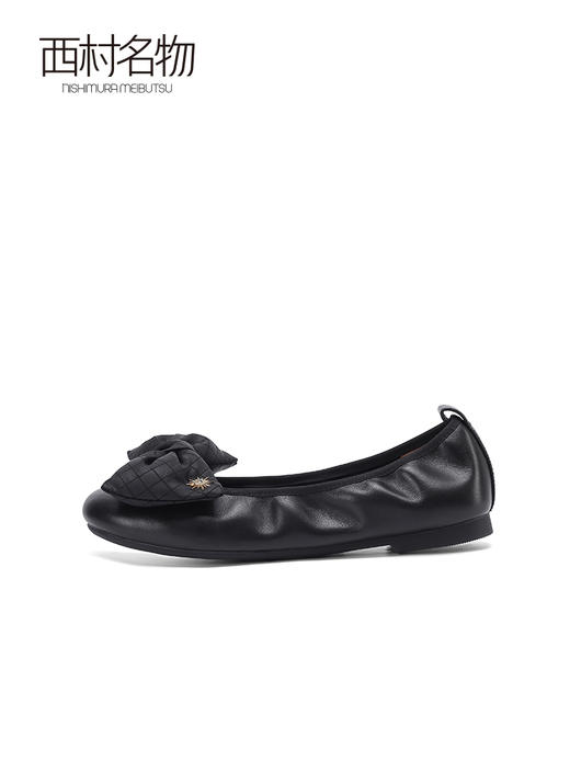 西村名物单鞋女夏季新款柔软舒适妈妈鞋真皮蝴蝶结蛋卷鞋X22AE17121 商品图1