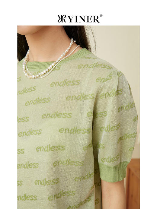 音儿女装2022夏季新款字母印花薄款针织衫套头8C32206520 商品图2