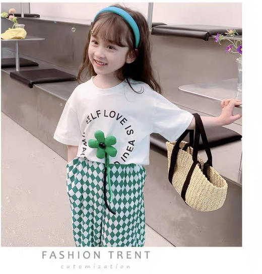 【清仓现货】【社群供W】儿童小花格子套装 商品图0