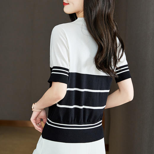 宽松撞色，短袖套头薄款翻领t恤打底冰丝针织衫CC-J211 商品图3