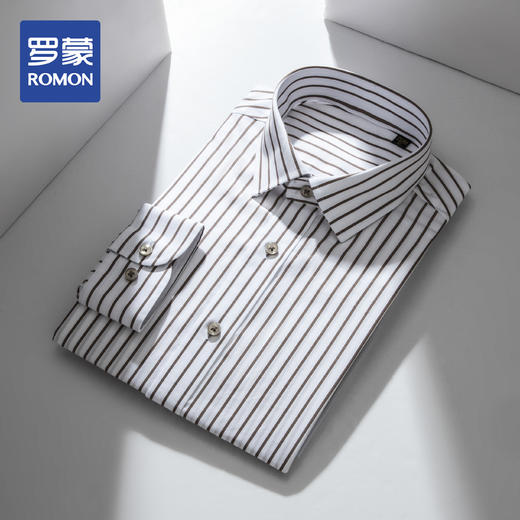【100棉成衣免烫】罗蒙春款长袖衬衫男士商务正装通勤抗皱条纹衬衣 商品图0