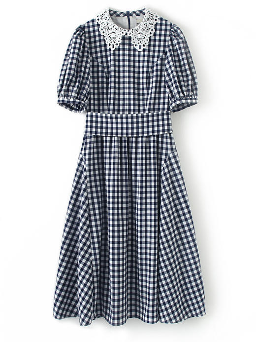 HeyDress法式格纹连衣裙女夏季收腰娃娃领设计感高腰格子小众裙子 商品图3