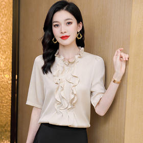 纯色气质，时尚短袖真丝衬衫ASE-3587