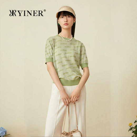 音儿女装2022夏季新款字母印花薄款针织衫套头8C32206520 商品图0