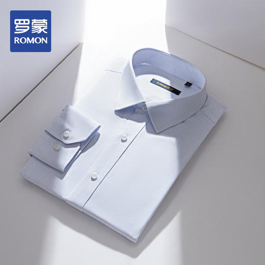【纯棉免烫精美刺绣】罗蒙男士长袖衬衫春夏正装商务通勤免烫条纹衬衣 商品图0