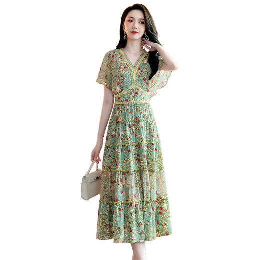 2022法式温柔风茶歇裙印花夏季新款时尚气质优雅中长裙HR-WZ51209 商品图4