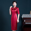 WXG 2299030醋酸缎复古改良大码旗袍裙 商品缩略图1