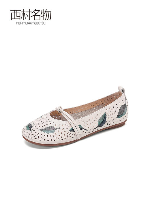 西村名物2022原创设计文艺森系浅口单鞋真皮牛皮圆头平底鞋X22AH10031 商品图2