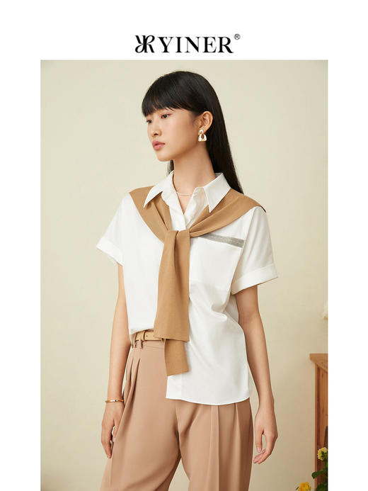 音儿2022夏季新款时尚撞色披肩纯棉衬衫8c32230450 商品图3