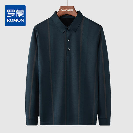 【加绒保暖】罗蒙衬衫男秋冬时尚新品拼色竖条纹翻领防风通勤衬衣男 商品图0