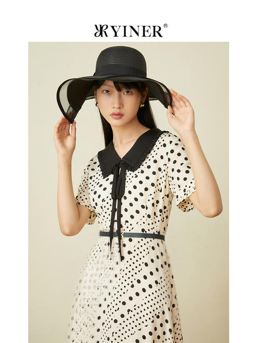 音儿女装2022夏季新款波点醋酸飘带真丝连衣裙8c32205840 商品图3