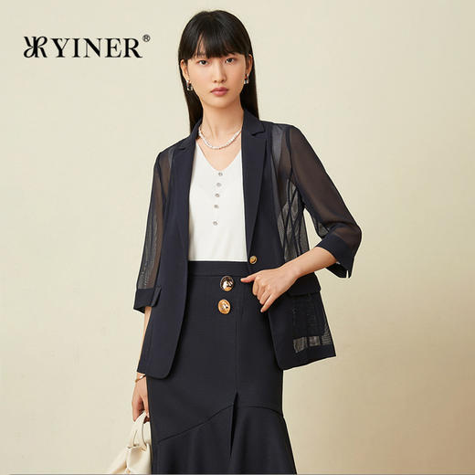 音儿女装2022夏新款网纱三醋酸西装短外套8c32210840  商品图0