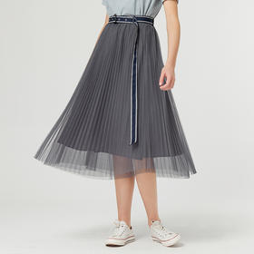 Famecoco范可儿气质收腰百褶裙仙女新款中长网纱半身裙夏季F223HA014