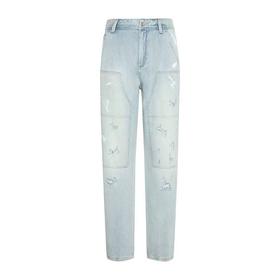 【1F】RARE威雅 | 22春夏 新款浅蓝印花垫补洞牛仔裤 男士牛仔裤