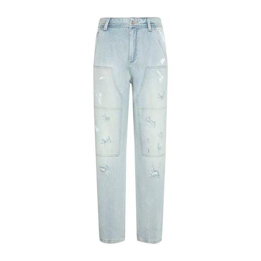 【1F】RARE威雅 | 22春夏 新款浅蓝印花垫补洞牛仔裤 男士牛仔裤 商品图0