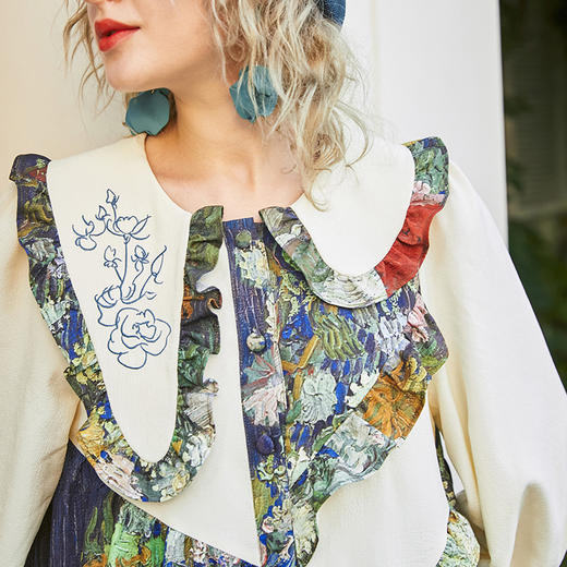 连衣裙 两三事梵高艺术衣铃悬花秋季新款复古连衣裙女气质设计感长款 商品图2