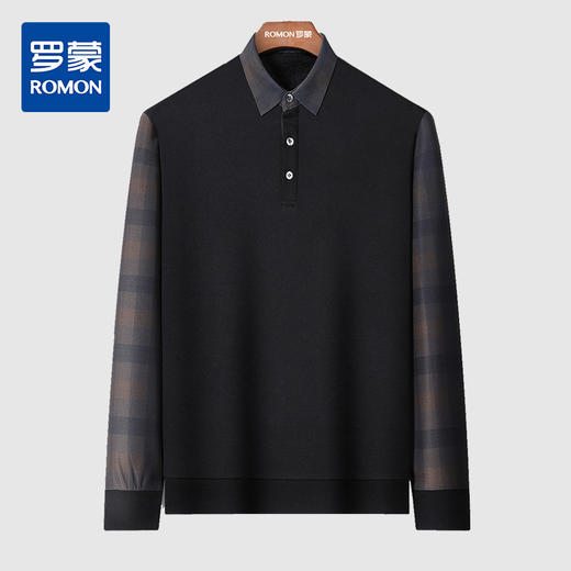 【加绒加厚】罗蒙秋冬男装保暖衬衫男士时尚休闲假两件拼色套头衬衣男 商品图0