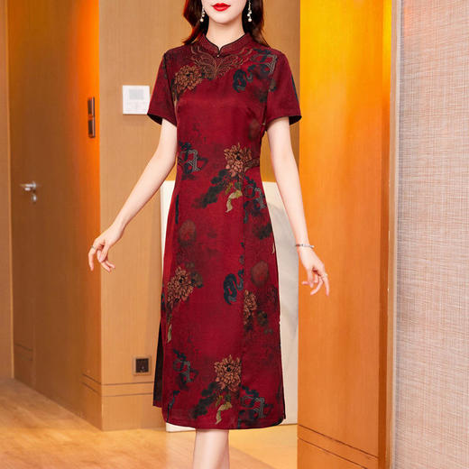 真丝花萝香云纱连衣裙，改良旗袍夏季妈妈礼服婚宴装ZT-22159 商品图0